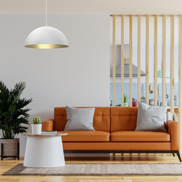 Lampa sufitowa wisząca Industrialna Loft BETA WHITE/GOLD 1xE27 45cm MLP7974 Milagro nowoczesna oprawa oświetleniowa metal żyrandol do Kuchni Jadalni nad stół blat wyspę biały biała złoty złota biało złota zwis Inspiracje Premium