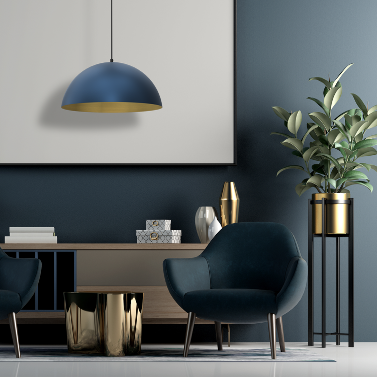 Lampa sufitowa wisząca Industrialna Loft BETA NAVY BLUE/GOLD 1xE27 45cm MLP8289 Milagro nowoczesna oprawa oświetleniowa metal żyrandol do Kuchni Jadalni nad stół blat wyspę granatowy granatowa złoty złota granatowo złota zwis Inspiracje Premium