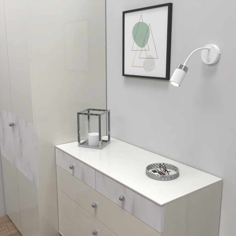 Lampa ścienna Kinkiet z włącznikiem Industrialny JOKER WHITE/CHROME 1xGU10 MLP8533 Milagro GU10 Loft lampka nocna do sypialni flex elastyczna regulowana nowoczesny metalowy biały biała chrom pojedynczy Inspiracje Premium