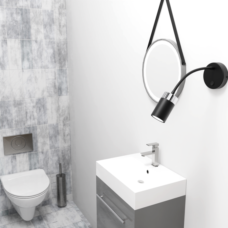 Lampa ścienna Kinkiet z włącznikiem Industrialny JOKER BLACK/CHROME 1xGU10 MLP8534 Milagro GU10 Loft lampka nocna do sypialni flex elastyczna regulowana nowoczesny metalowy czarny czarna chrom pojedynczy Inspiracje Premium