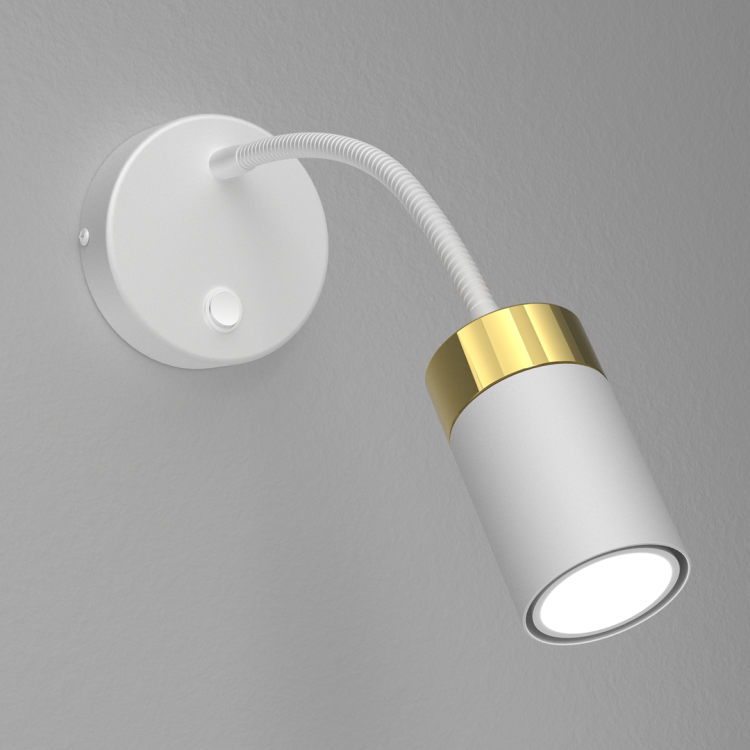 Lampa ścienna Kinkiet z włącznikiem Industrialny JOKER WHITE/GOLD 1xGU10 MLP8535 Milagro GU10 Loft lampka nocna do sypialni flex elastyczna regulowana nowoczesny metalowy biały biała złoty biało złota pojedynczy Inspiracje Premium