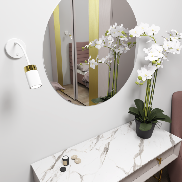 Lampa ścienna Kinkiet z włącznikiem Industrialny JOKER WHITE/GOLD 1xGU10 MLP8535 Milagro GU10 Loft lampka nocna do sypialni flex elastyczna regulowana nowoczesny metalowy biały biała złoty biało złota pojedynczy Inspiracje Premium