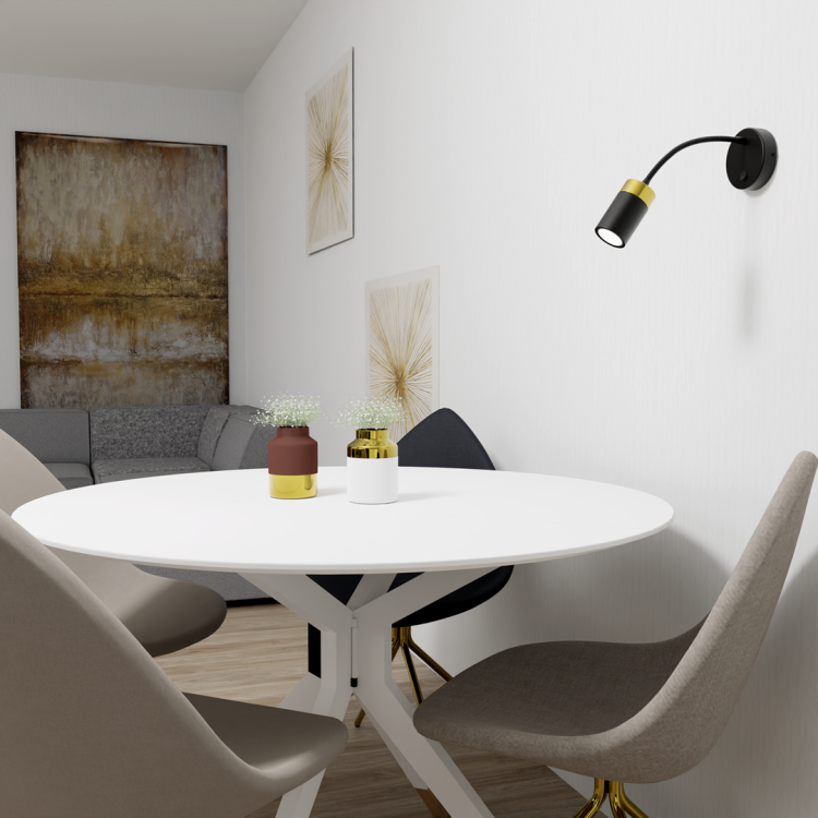 Lampa ścienna Kinkiet z włącznikiem Industrialny JOKER BLACK/GOLD 1xGU10 MLP8536 Milagro GU10 Loft lampka nocna do sypialni flex elastyczna regulowana nowoczesny metalowy czarny czarna złoty czarno złota pojedynczy Inspiracje Premium
