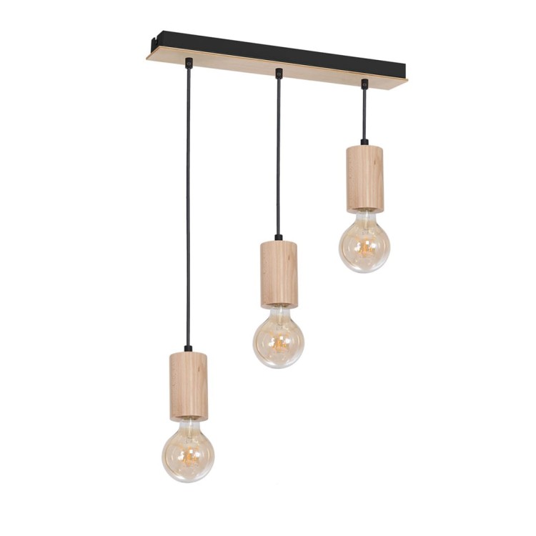 Lampa sufitowa wisząca żyrandol punktowa LINES 3xE27 MLP8826 Milagro 3x E27 Loft nowoczesna oprawa oświetleniowa tuba zwis drewno drewniana Inspiracje Premium