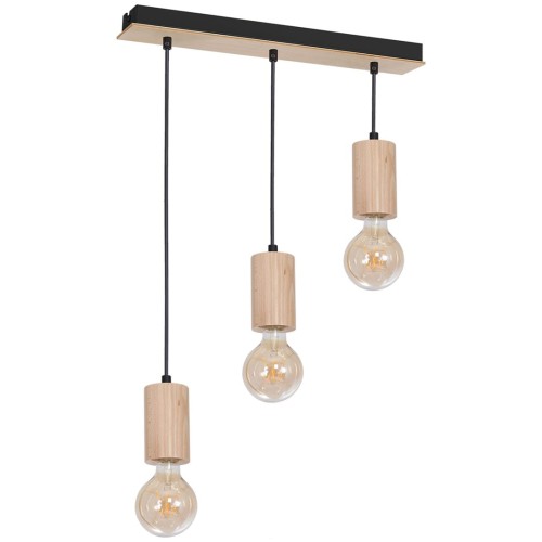 Lampa sufitowa wisząca żyrandol punktowa LINES 3xE27 MLP8826 Milagro 3x E27 Loft nowoczesna oprawa oświetleniowa tuba zwis drewno drewniana Inspiracje Premium