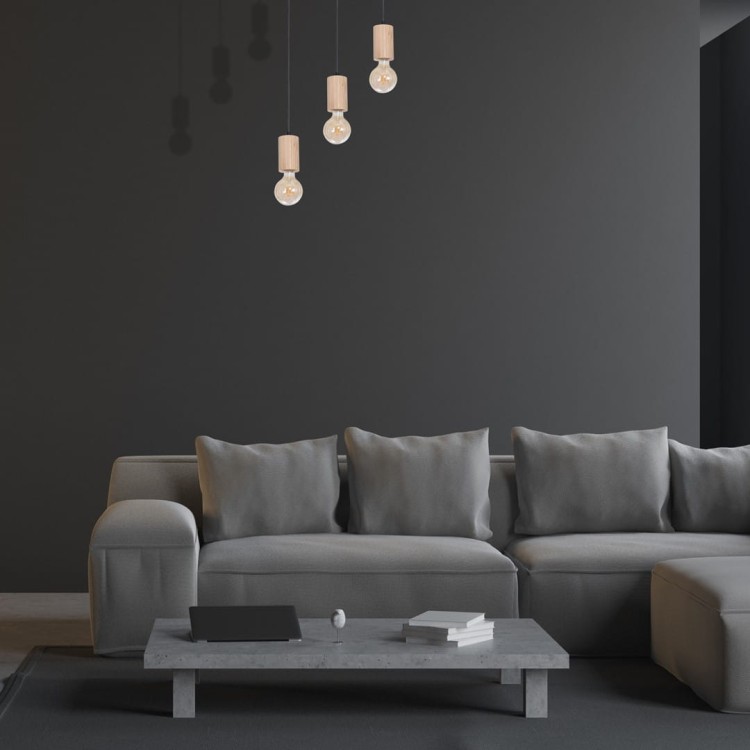 Lampa sufitowa wisząca żyrandol punktowa LINES 3xE27 MLP8826 Milagro 3x E27 Loft nowoczesna oprawa oświetleniowa tuba zwis drewno drewniana Inspiracje Premium