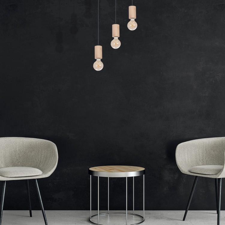 Lampa sufitowa wisząca żyrandol punktowa LINES 3xE27 MLP8826 Milagro 3x E27 Loft nowoczesna oprawa oświetleniowa tuba zwis drewno drewniana Inspiracje Premium