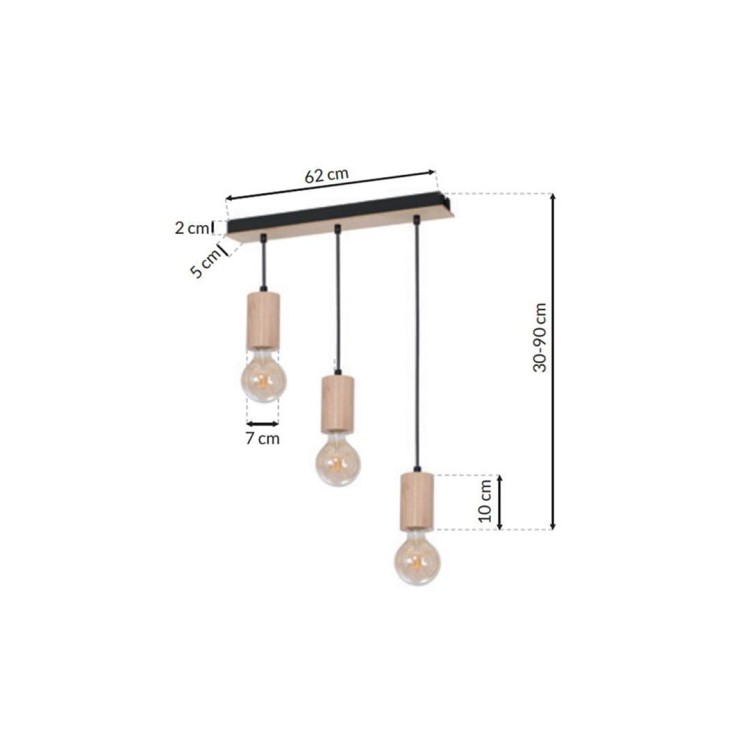 Lampa sufitowa wisząca żyrandol punktowa LINES 3xE27 MLP8826 Milagro 3x E27 Loft nowoczesna oprawa oświetleniowa tuba zwis drewno drewniana Inspiracje Premium