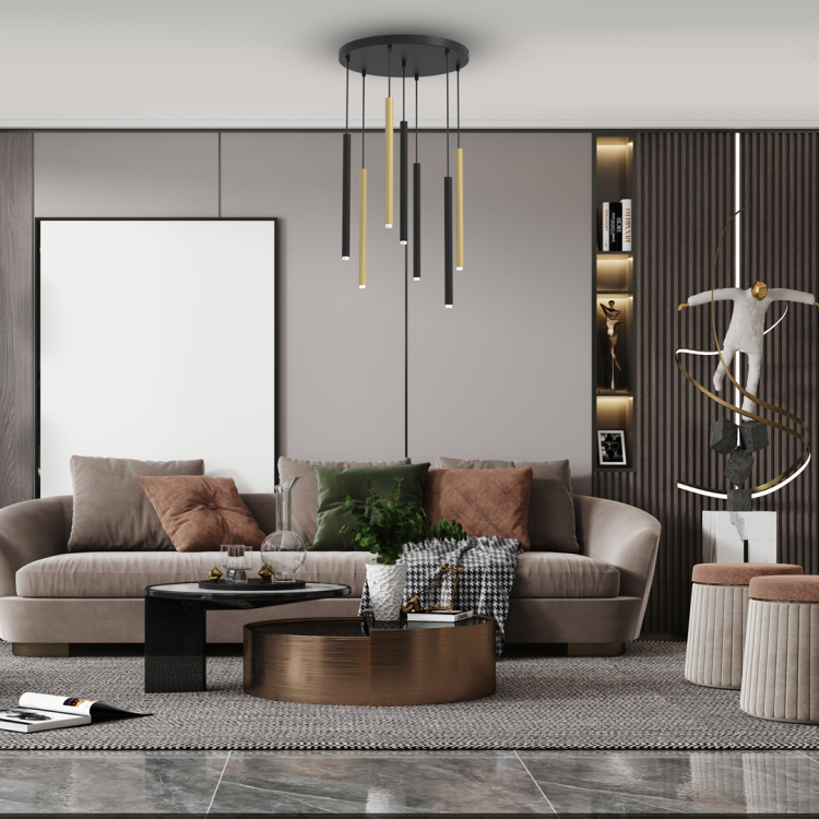 Lampa sufitowa wisząca żyrandol punktowa Industrialna MONZA BRASS 7xG9 max 8W LED MLP8843 Milagro 7x G9 Loft nowoczesna oprawa oświetleniowa tuba zwis czarny czarna złoty czarno złota Inspiracje Premium