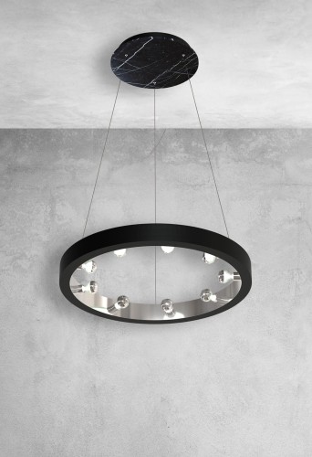 Lampa sufitowa wisząca okrąg koło Industrialna Loft CASSIOPEIA 9xE14 MZ5031 Milagro by Maciej Zień 9x E14 70cm nowoczesna oprawa oświetleniowa okrągła metal żyrandol czarny czarna chrom zwis Inspiracje Premium