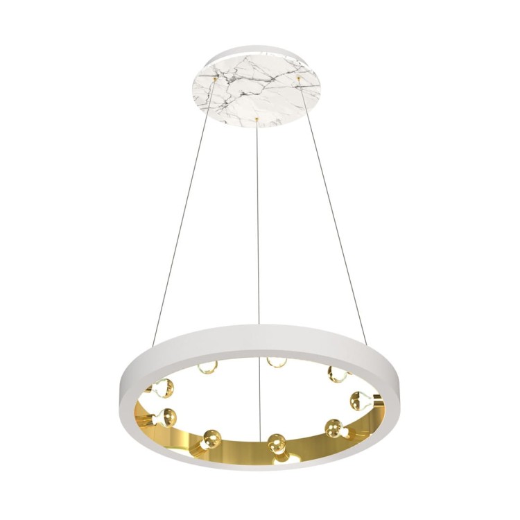 Lampa sufitowa wisząca okrąg koło Industrialna Loft CASSIOPEIA 9xE14 MZ5035 Milagro by Maciej Zień 9x E14 70cm nowoczesna oprawa oświetleniowa okrągła metal żyrandol biały biała biało złoty zwis Inspiracje Premium