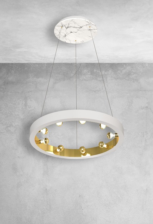Lampa sufitowa wisząca okrąg koło Industrialna Loft CASSIOPEIA 9xE14 MZ5035 Milagro by Maciej Zień 9x E14 70cm nowoczesna oprawa oświetleniowa okrągła metal żyrandol biały biała biało złoty zwis Inspiracje Premium