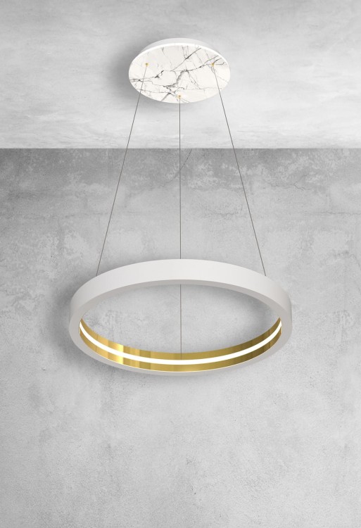 Lampa sufitowa wisząca okrąg koło Industrialna Loft CASSIOPEIA 8,5W LED MZ5039 Milagro by Maciej Zień 3000K 70cm nowoczesna oprawa oświetleniowa okrągła metal żyrandol biały biała biało złota zwis Inspiracje Premium