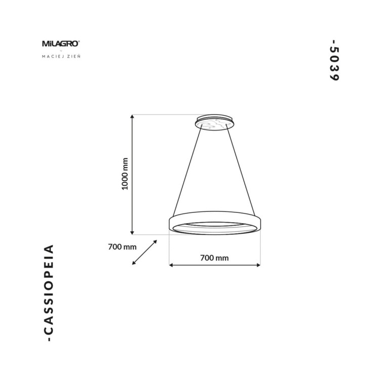 Lampa sufitowa wisząca okrąg koło Industrialna Loft CASSIOPEIA 8,5W LED MZ5039 Milagro by Maciej Zień 3000K 70cm nowoczesna oprawa oświetleniowa okrągła metal żyrandol biały biała biało złota zwis Inspiracje Premium
