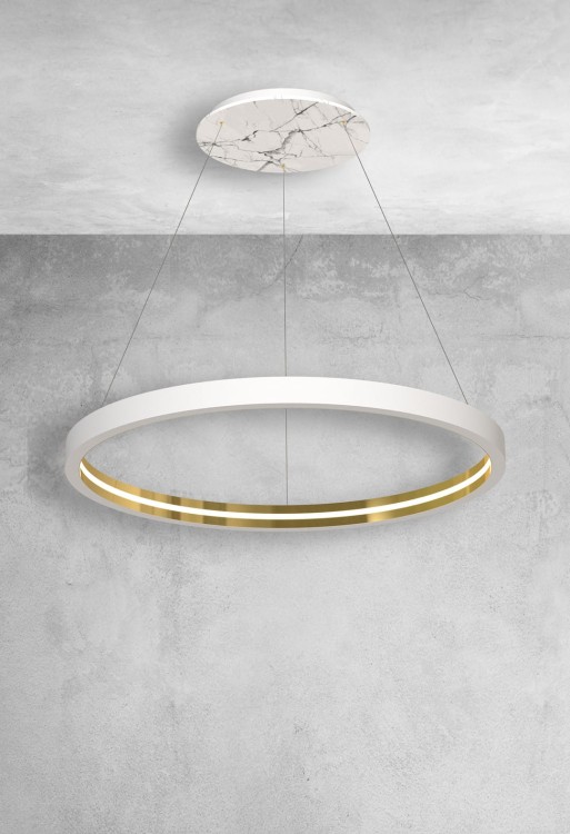Lampa sufitowa wisząca okrąg koło Industrialna Loft CASSIOPEIA 14W LED MZ5040 Milagro by Maciej Zień 3000K 115cm nowoczesna oprawa oświetleniowa okrągła metal żyrandol biały biała zwis Inspiracje Premium