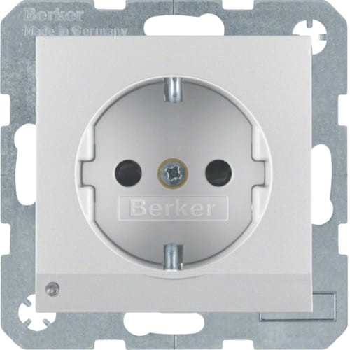 B.Kwadrat/B.7 Gniazdo SCHUKO z uz. z podświetleniem orientacyjnym LED, alu 41091404 HAGER BERKER