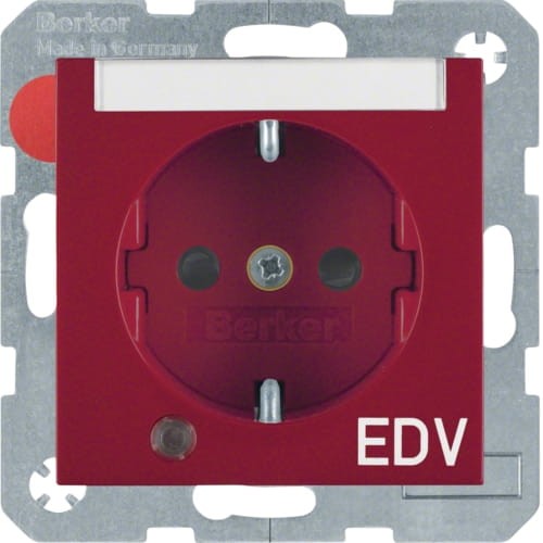 B.Kwadrat Gniazdo SCHUKO z uz., d. kontr. LED i p.opis., nadruk "EDV" czerwony 41108915 HAGER BERKER