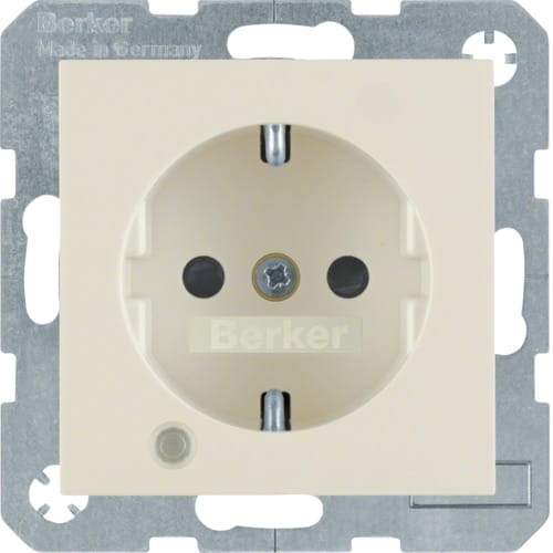 B.Kwadrat Gniazdo SCHUKO z uz., d. kontr. LED i p.opis., krem 41108982 HAGER BERKER