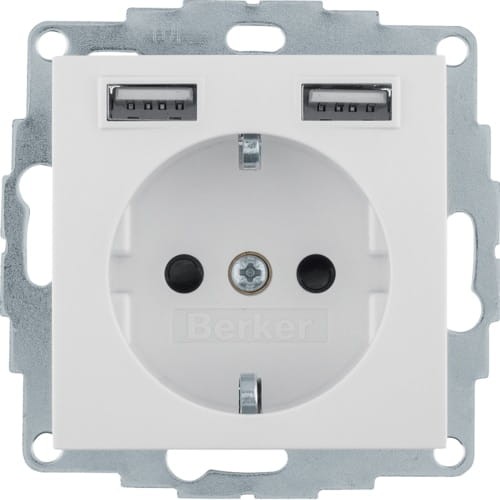 B.Kwadrat Gniazdo SCHUKO z gniazdem ładowania USB 2,4 A; samozaciski krem połysk 48038982 HAGER BERKER