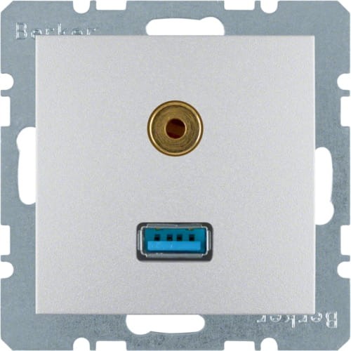 B.Kwadrat/B.7 Gniazdo USB / 3,5 mm Audio alu 3315391404 HAGER BERKER