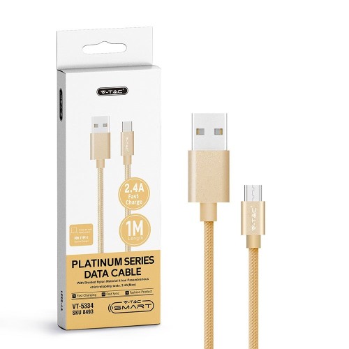 Przewód kabel do USB Quick Charge wtyk A - wtyk C 1m VT-5334 V-TAC telefon tablet smartfon metrowy złoty