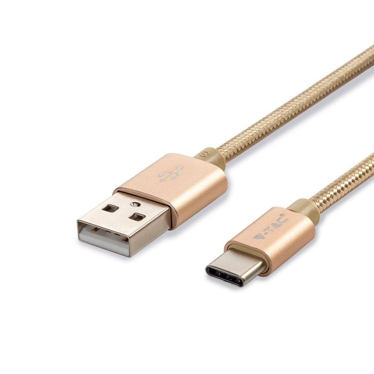 Przewód kabel do USB Quick Charge wtyk A - wtyk C 1m VT-5334 V-TAC telefon tablet smartfon metrowy złoty