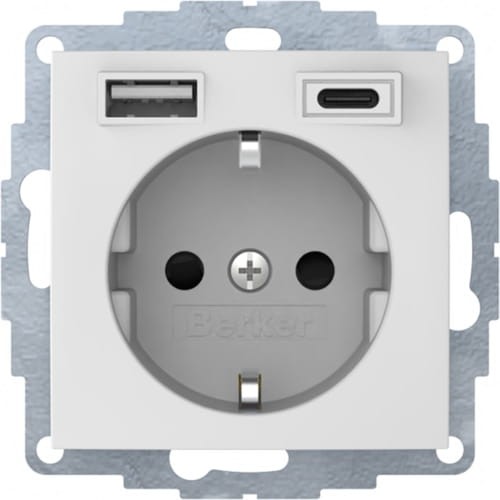 B.3/B.7 Gniazdo SCHUKO z ładowarką USB A+C 2.4/3.0 A; samozaciski biały mat 48041909 HAGER BERKER