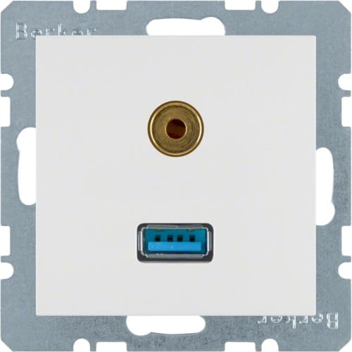 S.1/B.3/B.7 Gniazdo USB / 3,5 mm Audio biały 3315391909 HAGER BERKER