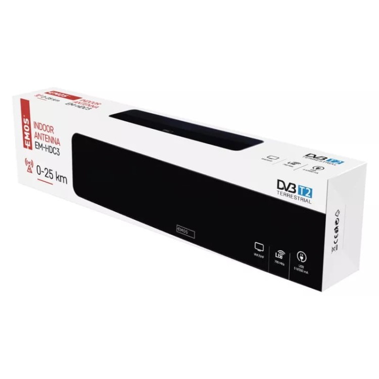 Antena pokojowa wewnętrzna DVB-T 20 dBi filtr LTE/4G HDC3 J0675 Emos DVB-T2 UHF