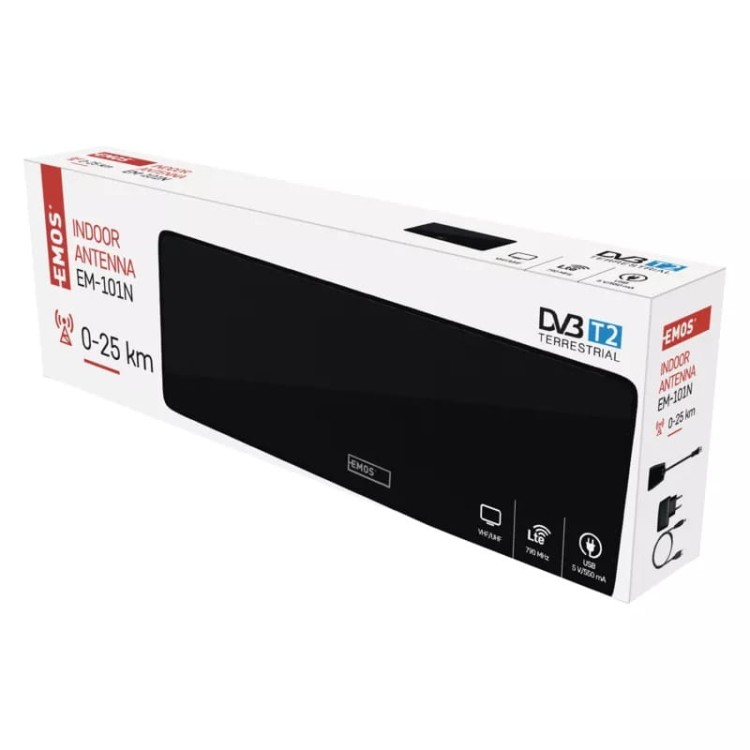 Antena pokojowa wewnętrzna DVB-T 20 dBi filtr LTE/4G HD-101N J0659 Emos DVB-T2 UHF