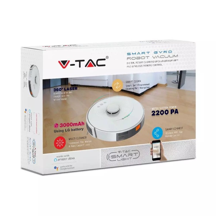 Odkurzacz Automatyczny VT-5556 V-TAC Auto powrót Gyro Laser Kompatybilny z Amazon Alexa Google Home Smart skanowanie laserowe