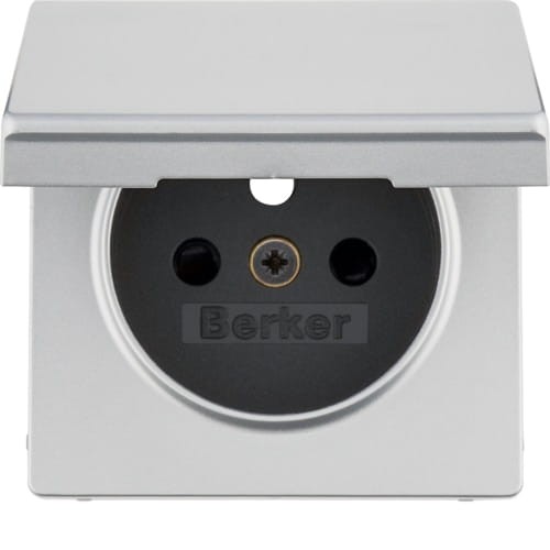 Q.x Płytka czołowa z przysłonami styków do gniazda z uziemieniem z pokrywą, alu 3965436084 HAGER BERKER