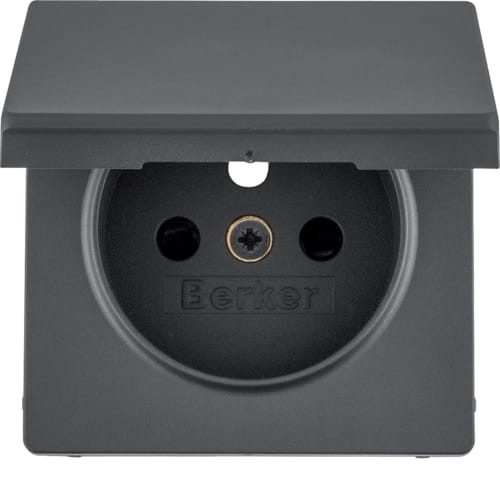 Q.x Płytka czołowa z przysłonami styków do gniazda z uziem. z pokrywą, antracyt 3965436086 HAGER BERKER