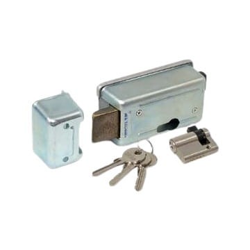 Elektrozamek Tousek 13810140 z wkładką patentową i 3 kluczami 24V DC do napędów bram skrzydłowych