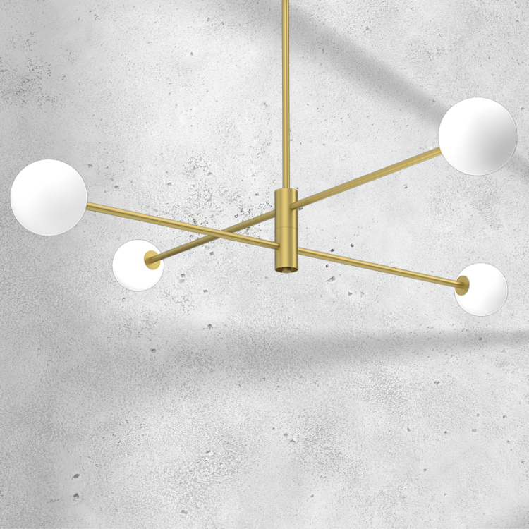 Lampa sufitowa wisząca Industrialna Loft DORI GOLD 4xG9 MLP8573 Milagro G9 x4 nowoczesna oprawa oświetleniowa metalowa nad stół blat wyspę z białymi kulami kulkami złota złoto Inspiracje Premium