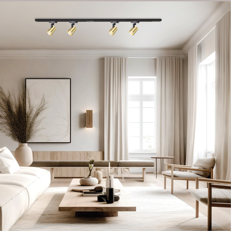 Szynoprzewód Szyna 1,5m Track z Lampami Reflektorami Zestaw Volf Track Złoty 4xGU10 ML0686 Milagro Loft nowoczesna sufitowy ścienny oświetlenie szynowe listwa natynkowa 230V czarno złota czarna czarny