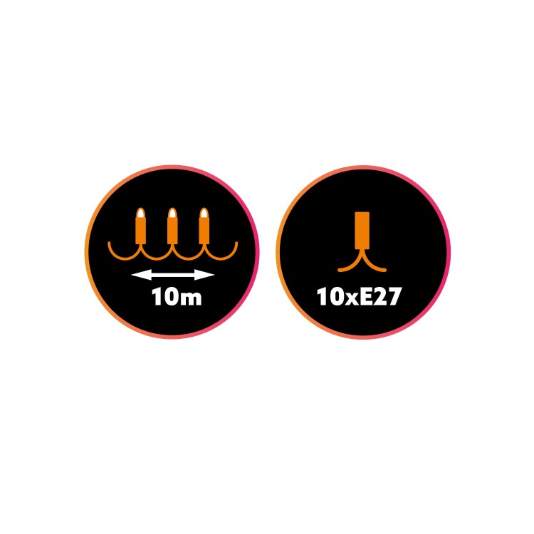 Lampki ogrodowe Girlanda Łańcuch Party 10m 10 x LED E27 do Ogrodu wymienne Żarówki KTMA210M10G MIMOSA Kobi Dekoracyjny IP44 10xE27 Dekoracja sznur czarny