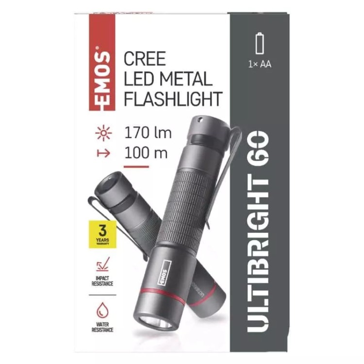 Latarka metalowa taktyczna CREE LED Ultibright 60 IP65 P3160 Emos 170lm 1xAA surwiwal survival survivor trwała wodoodporna