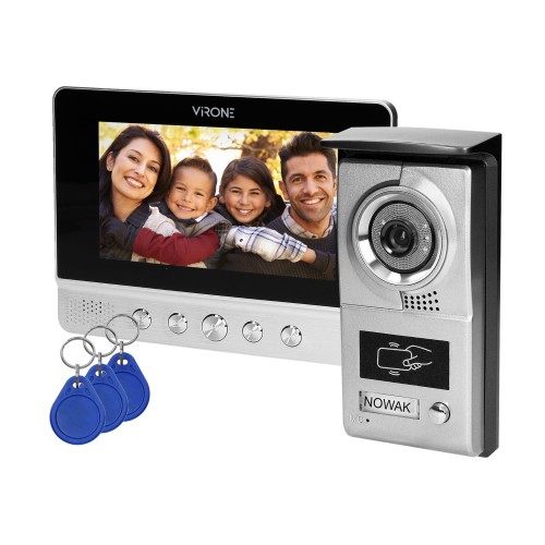 Wideodomofon VDP-40 Virone Zestaw wideodomofonowy bezsłuchawkowy, monitor 7" LCD, z czytnikiem breloków zbliżeniowych 125kHz, CHARON 7"