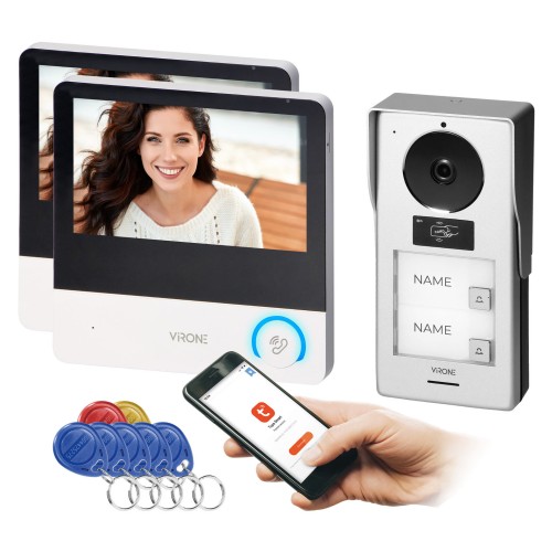 Wideodomofon VDP-69 Virone PAVONIS MULTI, zestaw wideodomofonowy, bezsłuchawkowy, monitor dotykowy 7" LCD, Wi-Fi  + APP na telefon, z gniazdem na kartę pamięci, z kamerą Full HD 1080p, czytnikiem kart i breloków zbliżeniowych 125kHz