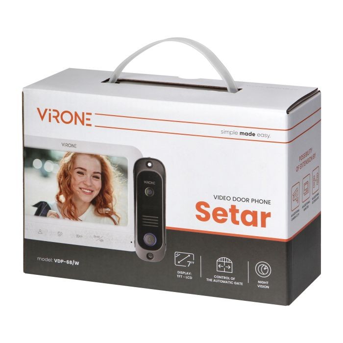 Wideodomofon VDP-68/W Virone Zestaw wideodomofonowy bezsłuchawkowy, monitor 7" LCD, interkom, biały, SETAR