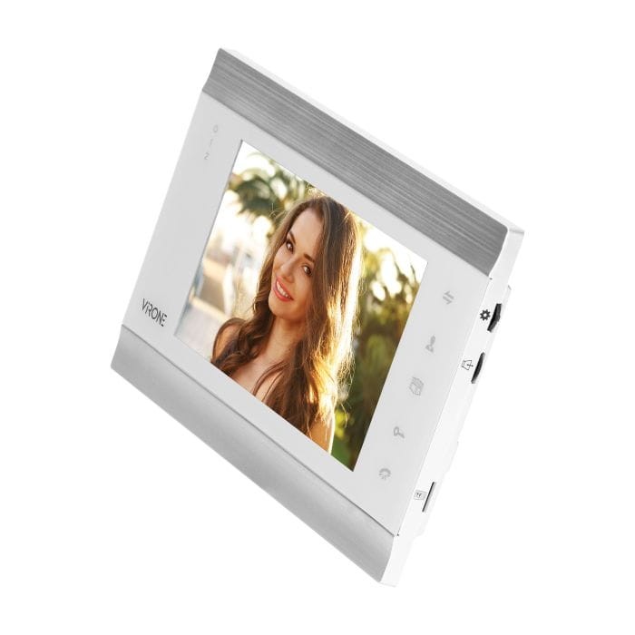 Wideodomofon VDP-61FHD/W Virone Zestaw wideodomofonowy, bezsłuchawkowy, monitor 7" LCD, menu OSD, WI-FI + APP na telefon, z gniazdem na kartę pamięci TF, z kamerą Full HD 1080p, szyfratorem i czytnikiem kart i breloków zbliżeniowych, biały, VIFIS Full HD