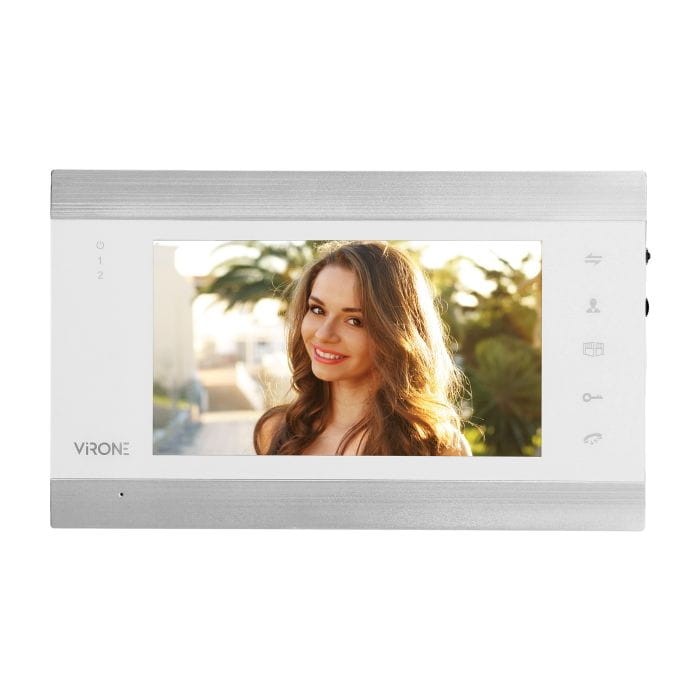Wideodomofon VDP-61FHD/W Virone Zestaw wideodomofonowy, bezsłuchawkowy, monitor 7" LCD, menu OSD, WI-FI + APP na telefon, z gniazdem na kartę pamięci TF, z kamerą Full HD 1080p, szyfratorem i czytnikiem kart i breloków zbliżeniowych, biały, VIFIS Full HD