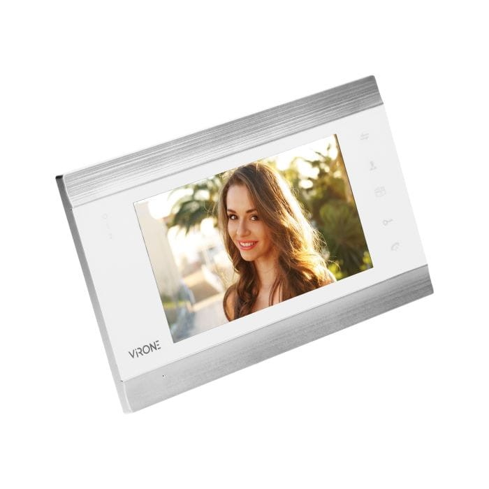 Wideodomofon VDP-61FHD/W Virone Zestaw wideodomofonowy, bezsłuchawkowy, monitor 7" LCD, menu OSD, WI-FI + APP na telefon, z gniazdem na kartę pamięci TF, z kamerą Full HD 1080p, szyfratorem i czytnikiem kart i breloków zbliżeniowych, biały, VIFIS Full HD