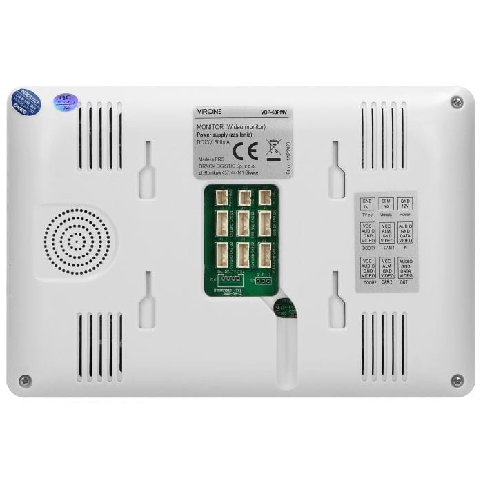 Wideodomofon VDP-63 Virone Zestaw wideodomofonowy, bezsłuchawkowy, monitor 7"LCD, menu OSD, WI-FI + APP na telefon, z gniazdem na kartę pamięci TF, sterowanie bramą, biały, VIFAR