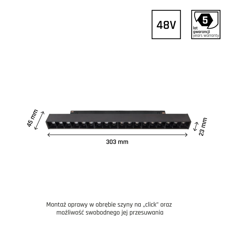 Oprawa Liniowa Lampa Raster LED 33cm 18W do Szynoprzewodu Szyny niskonapięciowy System SHIFT BASIC GRID M WLD+70011WW WOJNAROWSKI Lighting 3000K Loft nowoczesna sufitowy ścienny oświetlenie szynowe listwa natynkowa podtynkowa 48V czarna Inspiracje Premium