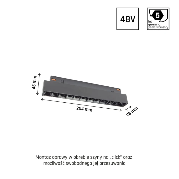 Oprawa Liniowa Lampa Raster LED 11cm 6W do Szynoprzewodu Szyny niskonapięciowy System SHIFT BASIC GRID XS WLD+70009WW WOJNAROWSKI Lighting 3000K Loft nowoczesna sufitowy ścienny oświetlenie szynowe listwa natynkowa podtynkowa 48V czarna Inspiracje Premium