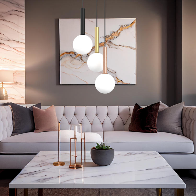Lampa sufitowa wisząca PLAY BLACK 3xG9 MLP0969 Milagro 3x G9 kule kula oświetleniowa żyrandol nowoczesna metal szkło do Kuchni Jadalni nad stół blat wyspę czarna czarny czarno złota miedziana miedź potrójna Inspiracje Premium