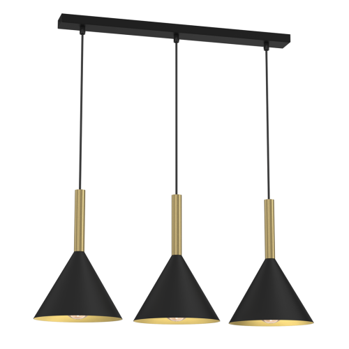 Lampa sufitowa wisząca PERU BLACK 3xE27 MLP0978 Milagro 3x E27 oświetleniowa żyrandol nowoczesna metal szkło do Kuchni Jadalni nad stół blat wyspę czarna czarny czarno złota mosiądz potrójna Inspiracje Premium
