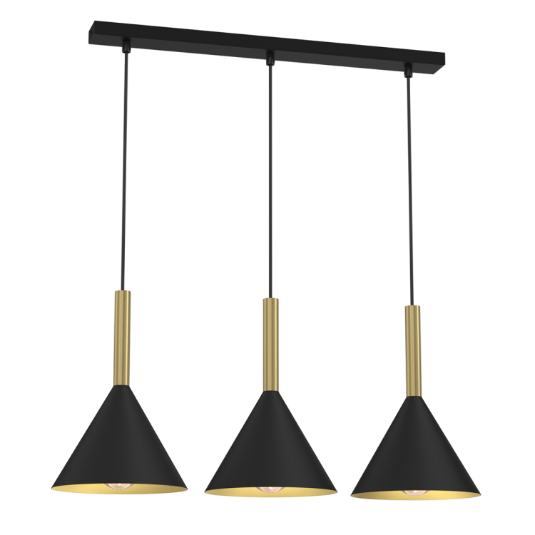Lampa sufitowa wisząca PERU BLACK 3xE27 MLP0978 Milagro 3x E27 oświetleniowa żyrandol nowoczesna metal szkło do Kuchni Jadalni nad stół blat wyspę czarna czarny czarno złota mosiądz potrójna Inspiracje Premium